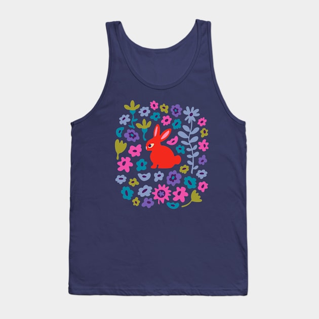 BUNNY RABBIT Cute Baby Animal with Flowers in Bright Red - Kids Easter Spring and 2023 Year of the Rabbit - UnBlink Studio by Jackie Tahara Tank Top by UnBlink Studio by Jackie Tahara